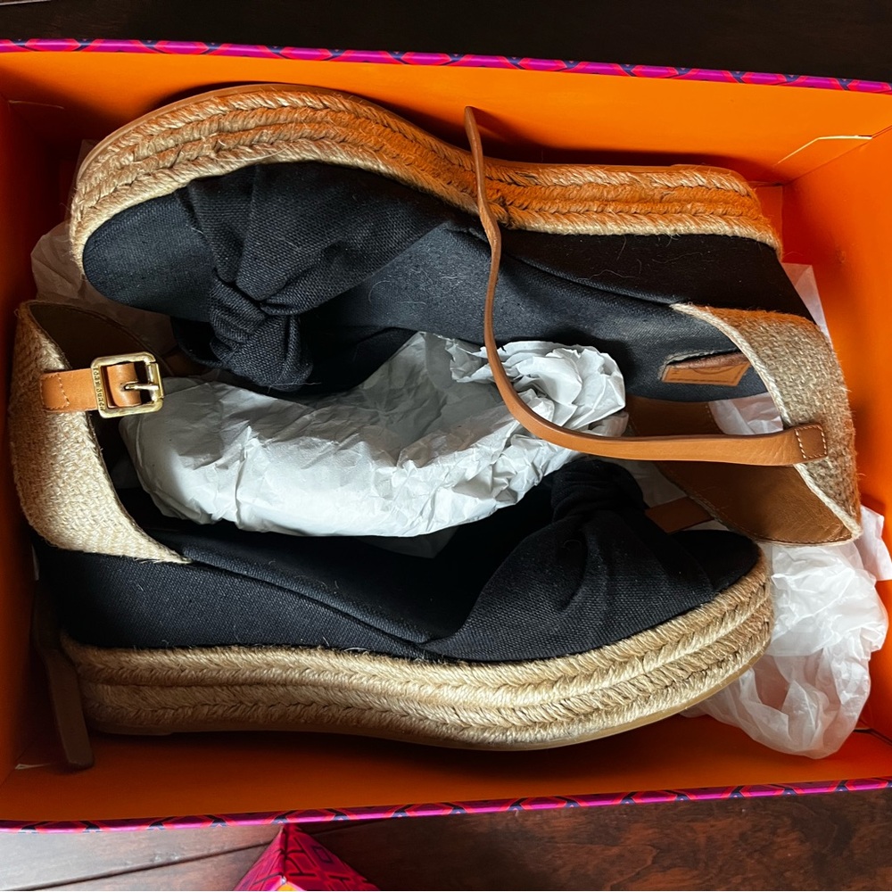 Tory Burch Knotted Bow Espadrille Wedge, Sz 9